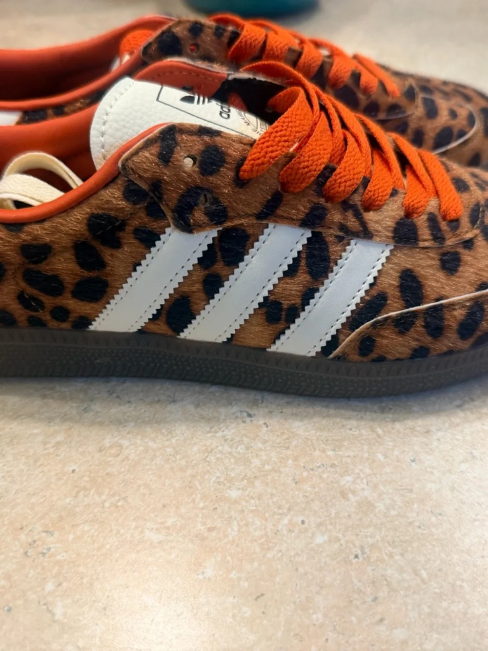 Adidas Leopard Print Gazelle Sneakers with Orange Laces - Picture 3 of 5